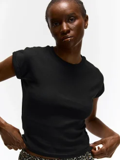 GATE Klasyczna koszulka z żebrowanej dzianiny| Koszulki I Topy·Koszulki