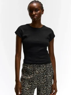 GATE Klasyczna koszulka z żebrowanej dzianiny| Koszulki I Topy·Koszulki