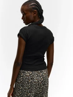 GATE Klasyczna koszulka z żebrowanej dzianiny| Koszulki I Topy·Koszulki