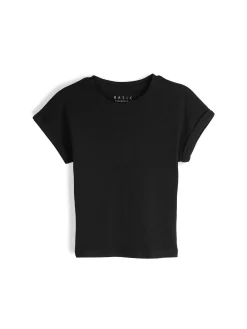 GATE Klasyczna koszulka z żebrowanej dzianiny| Koszulki I Topy·Koszulki