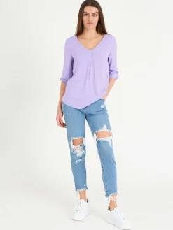 GATE Klasyczna wiskozowa bluzka z dekoltem w serek|Damskie Koszulki I Topy·Bluzki|Koszulki I Topy·Koszule Damskie