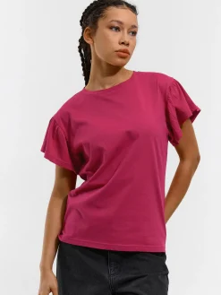 GATE Klasyczny bawełniany t-shirt z marszczeniami| Koszulki I Topy·Koszulki