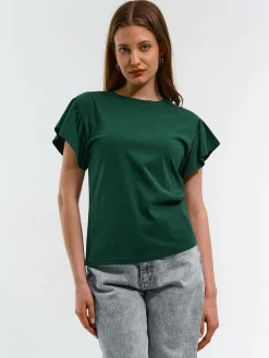 GATE Klasyczny bawełniany t-shirt z marszczeniami| Koszulki I Topy·Koszulki