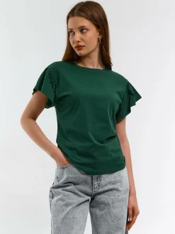 GATE Klasyczny bawełniany t-shirt z marszczeniami| Koszulki I Topy·Koszulki