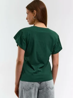 GATE Klasyczny bawełniany t-shirt z marszczeniami| Koszulki I Topy·Koszulki