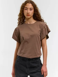 GATE Klasyczny bawełniany t-shirt z marszczeniami| Koszulki I Topy·Koszulki