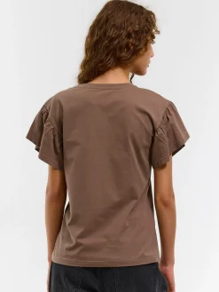 GATE Klasyczny bawełniany t-shirt z marszczeniami| Koszulki I Topy·Koszulki