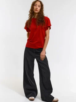 GATE Klasyczny bawełniany t-shirt z marszczeniami| Koszulki I Topy·Koszulki