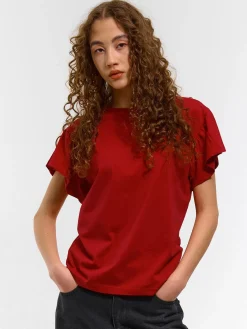 GATE Klasyczny bawełniany t-shirt z marszczeniami| Koszulki I Topy·Koszulki