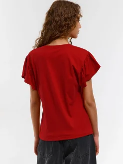 GATE Klasyczny bawełniany t-shirt z marszczeniami| Koszulki I Topy·Koszulki