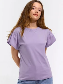 GATE Klasyczny bawełniany t-shirt z marszczeniami| Koszulki I Topy·Koszulki