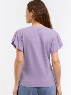 GATE Klasyczny bawełniany t-shirt z marszczeniami| Koszulki I Topy·Koszulki