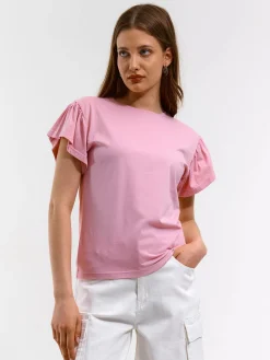 GATE Klasyczny bawełniany t-shirt z marszczeniami| Koszulki I Topy·Koszulki