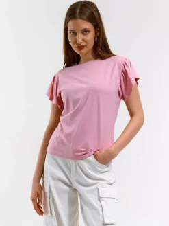 GATE Klasyczny bawełniany t-shirt z marszczeniami| Koszulki I Topy·Koszulki