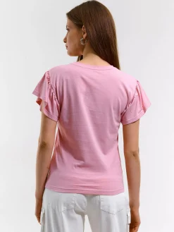 GATE Klasyczny bawełniany t-shirt z marszczeniami| Koszulki I Topy·Koszulki