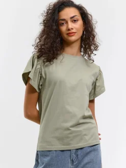 GATE Klasyczny bawełniany t-shirt z marszczeniami| Koszulki I Topy·Koszulki