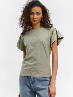 GATE Klasyczny bawełniany t-shirt z marszczeniami| Koszulki I Topy·Koszulki