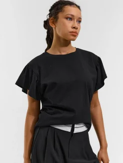 GATE Klasyczny bawełniany t-shirt z marszczeniami| Koszulki I Topy·Koszulki