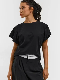 GATE Klasyczny bawełniany t-shirt z marszczeniami| Koszulki I Topy·Koszulki