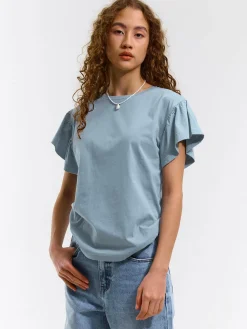 GATE Klasyczny bawełniany t-shirt z marszczeniami| Koszulki I Topy·Koszulki