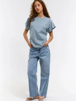 GATE Klasyczny bawełniany t-shirt z marszczeniami| Koszulki I Topy·Koszulki