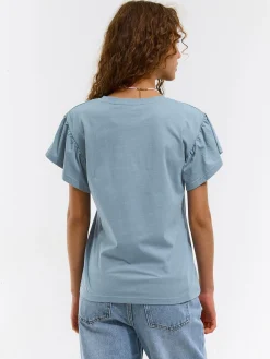 GATE Klasyczny bawełniany t-shirt z marszczeniami| Koszulki I Topy·Koszulki