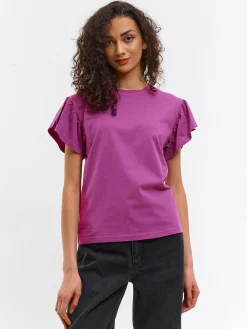 GATE Klasyczny bawełniany t-shirt z marszczeniami| Koszulki I Topy·Koszulki