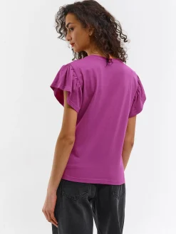 GATE Klasyczny bawełniany t-shirt z marszczeniami| Koszulki I Topy·Koszulki