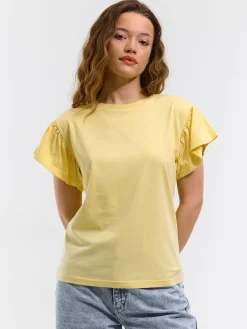 GATE Klasyczny bawełniany t-shirt z marszczeniami| Koszulki I Topy·Koszulki