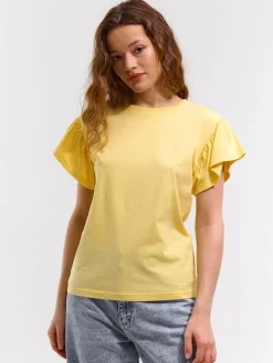 GATE Klasyczny bawełniany t-shirt z marszczeniami| Koszulki I Topy·Koszulki