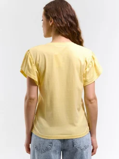 GATE Klasyczny bawełniany t-shirt z marszczeniami| Koszulki I Topy·Koszulki