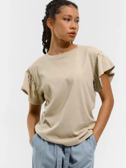 GATE Klasyczny bawełniany t-shirt z marszczeniami| Koszulki I Topy·Koszulki