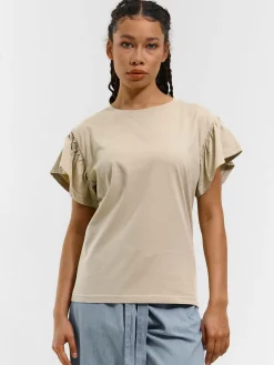 GATE Klasyczny bawełniany t-shirt z marszczeniami| Koszulki I Topy·Koszulki