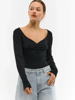 GATE Koszulka z żebrowanej dzianiny| Koszulki I Topy·Koszulki