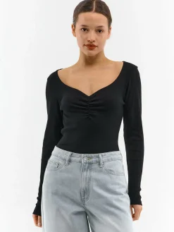 GATE Koszulka z żebrowanej dzianiny| Koszulki I Topy·Koszulki