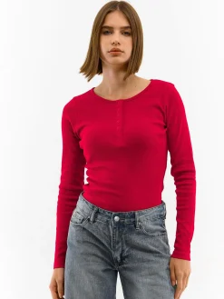 GATE Koszulka z żebrowanej dzianiny z guzikami| Koszulki I Topy·Koszulki