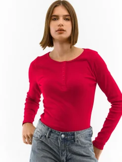 GATE Koszulka z żebrowanej dzianiny z guzikami| Koszulki I Topy·Koszulki