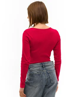 GATE Koszulka z żebrowanej dzianiny z guzikami| Koszulki I Topy·Koszulki