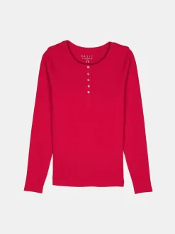 GATE Koszulka z żebrowanej dzianiny z guzikami| Koszulki I Topy·Koszulki