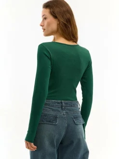 GATE Koszulka z żebrowanej dzianiny z guzikami| Koszulki I Topy·Koszulki