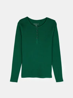 GATE Koszulka z żebrowanej dzianiny z guzikami| Koszulki I Topy·Koszulki