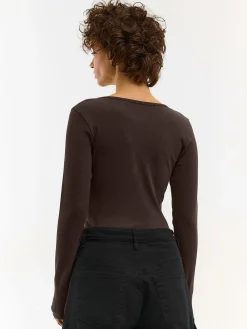 GATE Koszulka z żebrowanej dzianiny z guzikami| Koszulki I Topy·Koszulki