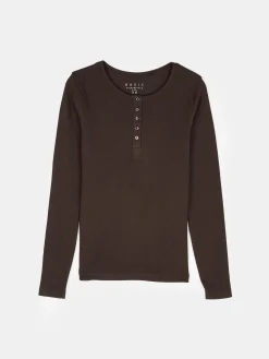 GATE Koszulka z żebrowanej dzianiny z guzikami| Koszulki I Topy·Koszulki