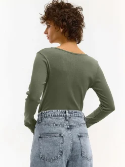 GATE Koszulka z żebrowanej dzianiny z guzikami| Koszulki I Topy·Koszulki