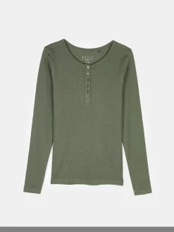 GATE Koszulka z żebrowanej dzianiny z guzikami| Koszulki I Topy·Koszulki