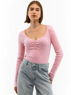 GATE Koszulka z żebrowanej dzianiny| Koszulki I Topy·Koszulki