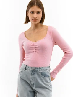 GATE Koszulka z żebrowanej dzianiny| Koszulki I Topy·Koszulki