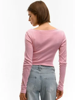 GATE Koszulka z żebrowanej dzianiny| Koszulki I Topy·Koszulki