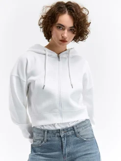 GATE Krótka bluza zapinana na zamek z kapturem| Swetry I Bluzy·Bluzy