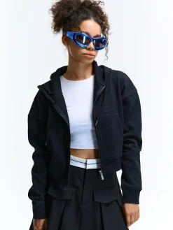 GATE Krótka bluza zapinana na zamek z kapturem| Swetry I Bluzy·Bluzy